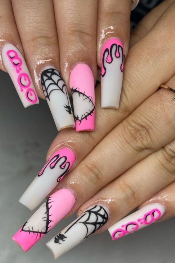 Matte Barbie Pink nail polish with Spider web design is perfect for those who want to make a statement